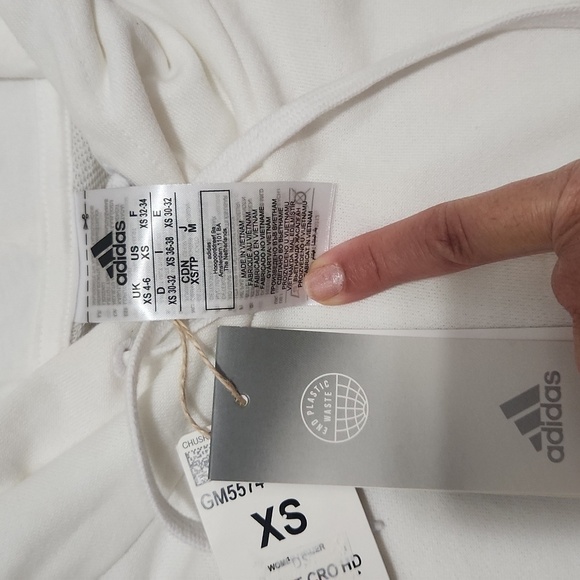 Adidas White Hoodie Essentials 3-Stripes French Terry Crop XS - Picture 4 of 8